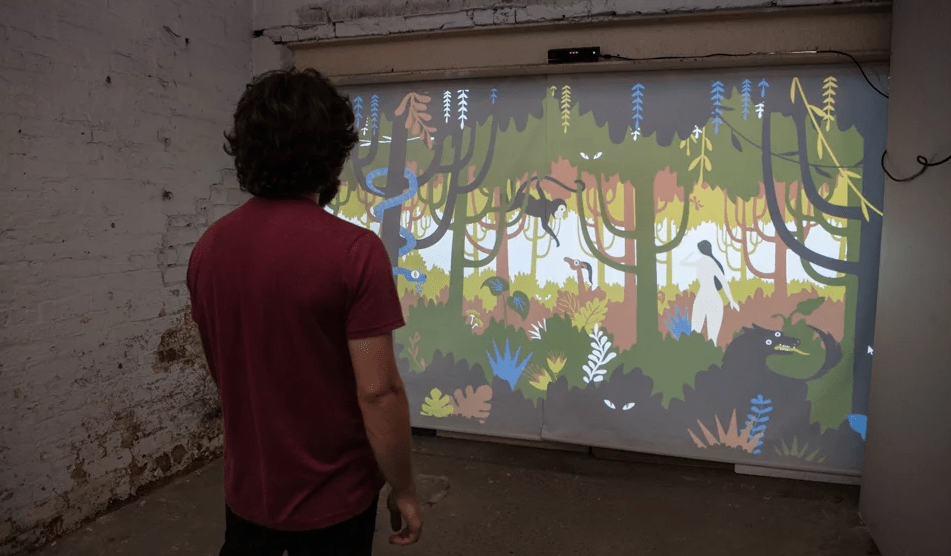 Interactive projection artwork Delve uses Kinect gesture input to question the role of nature at Fables From The Threshold.