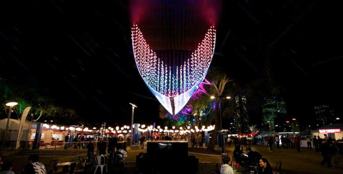 Cathay Pacific Taking Flight light installation at the Night Noodle Markets.