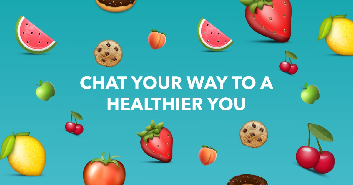 Graphic with fruit emojis and ‘Chat Your Way to a Healthier You’ text advertises for the Blackmores Well Bot artificial intelligence chatbot.