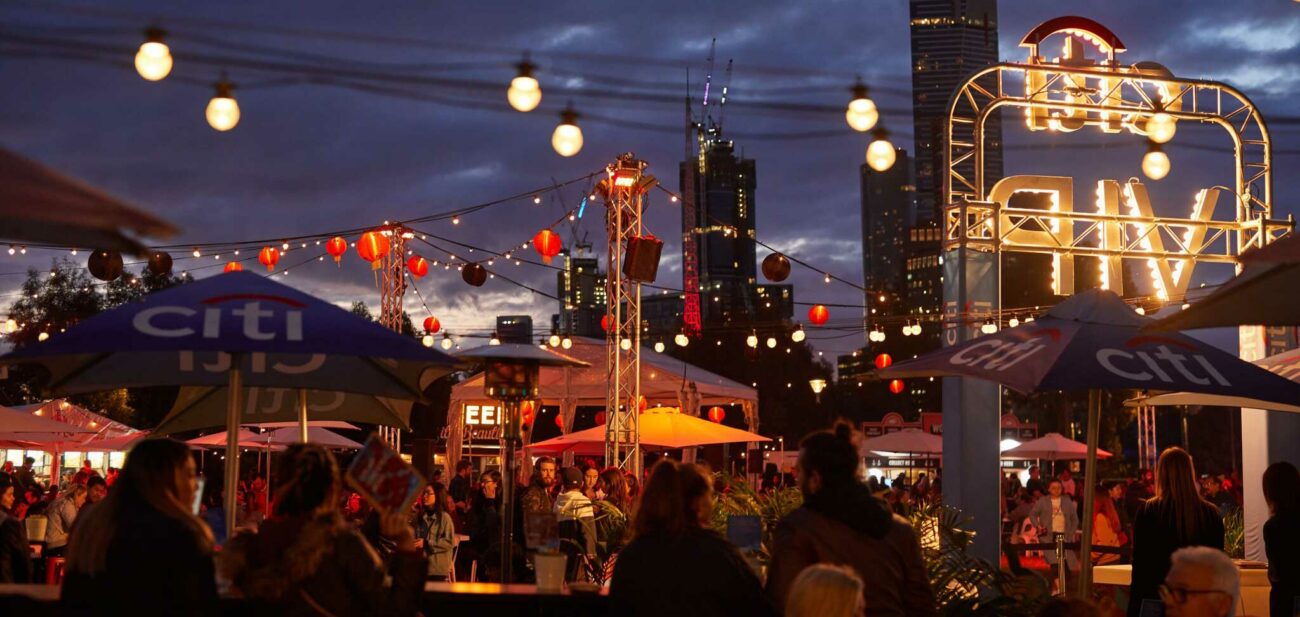 Crowds at Night Noodle Markets in Melbourne.