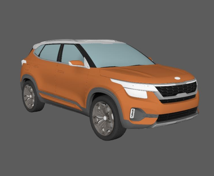 WIP screenshot of orange car model from creative technology agency.