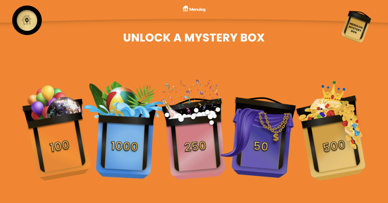 Screenshot of gamification prize boxes in the Menulog Baller Banquet digital marketing campaign.