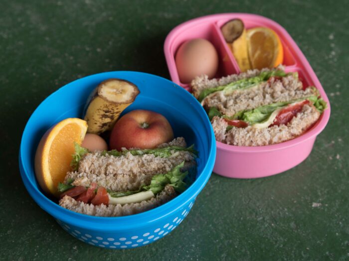 Two lunchboxes in Fiji showcase healthy, nutritious lunch for children.