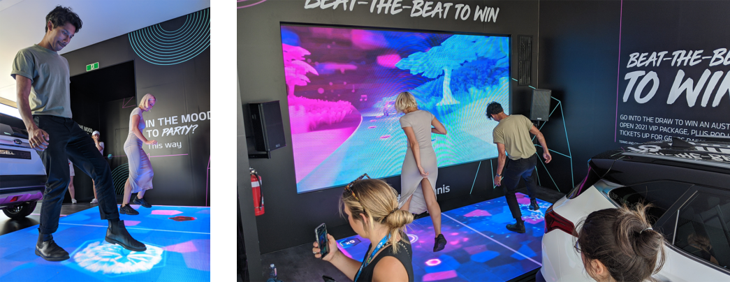 Tennis fans at the Australian Open play Kia Beat the Beat experiential marketing game on large-scale LED screens.