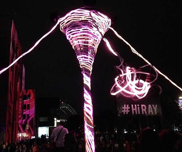 People at Vivid Sydney interact with experiential marketing sculpture RAY from creative technology agency.