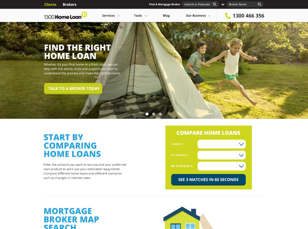 1300HomeLoan Website Homepage with Optimised SEO.