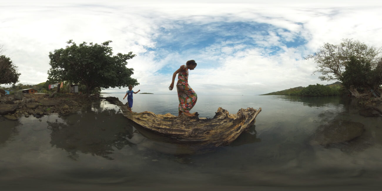 360 view of Fijian girls exploring a fallen tree near their home in the &#039;Our Home, Our People&#039; virtual reality project.