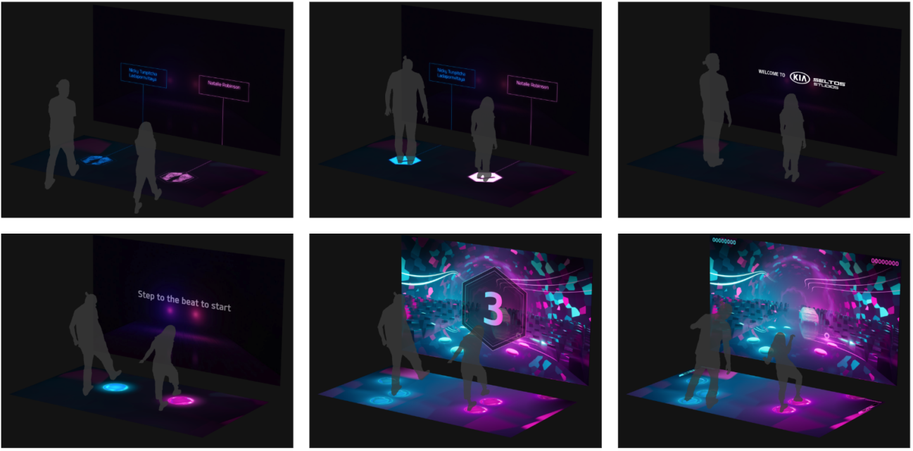 Six panel storyboard shows the proposed user experience for Kia Beat the Beat produced by creative technology agency.