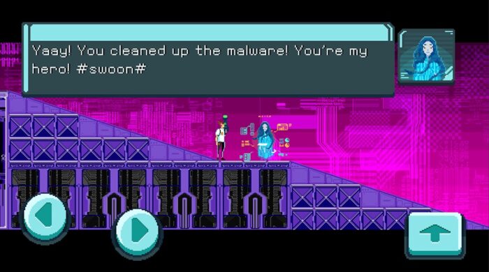 Screenshot of narrative driven dialogue in cyber security awareness serious game.