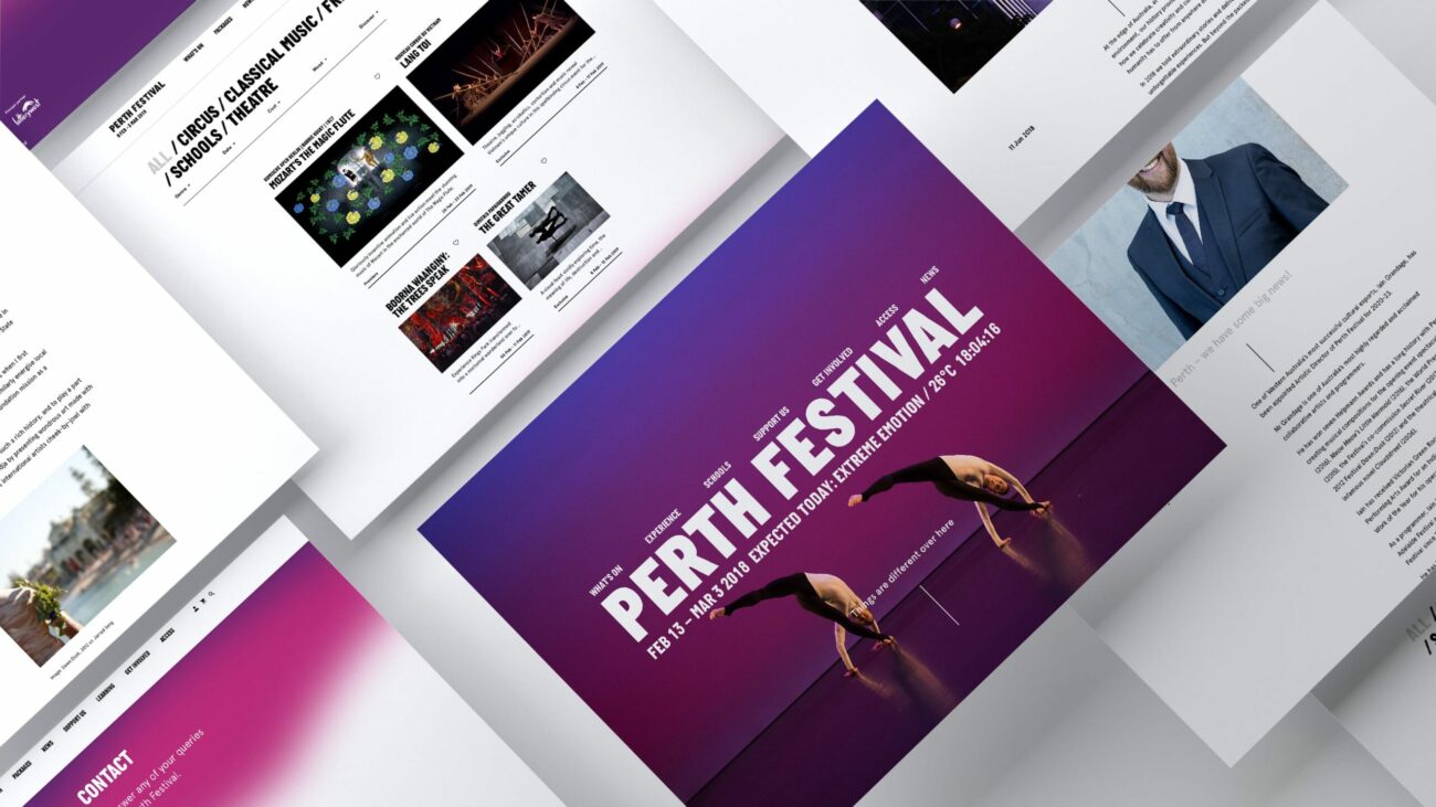 Website designs for digital agency’s Perth Festival brand refresh.