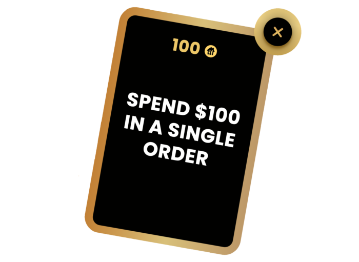 ‘Spend $100 in a single order’ gamification challenge card from the Menulog Baller Banquet.