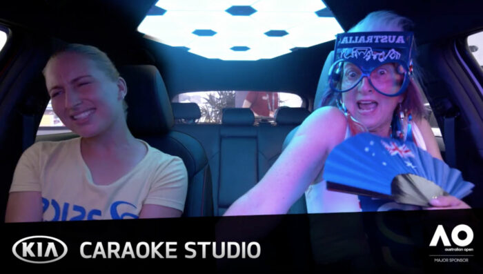 Screenshot of in-car experience at Kia Caraoke Studio.