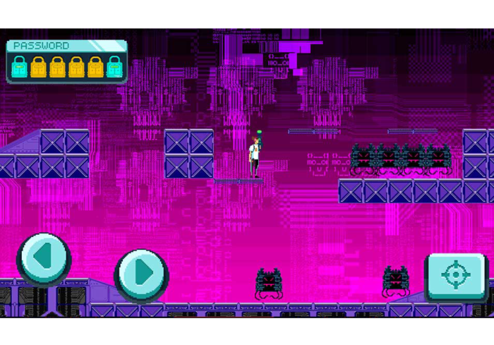 Screenshot of the player character and malware bot characters in A.L.I.C.E. cyber security game.