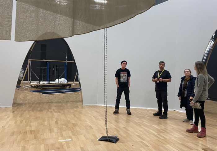 Staff from Museums Victoria during construction of the exhibition space for the Tyama interactive museum Melbourne.