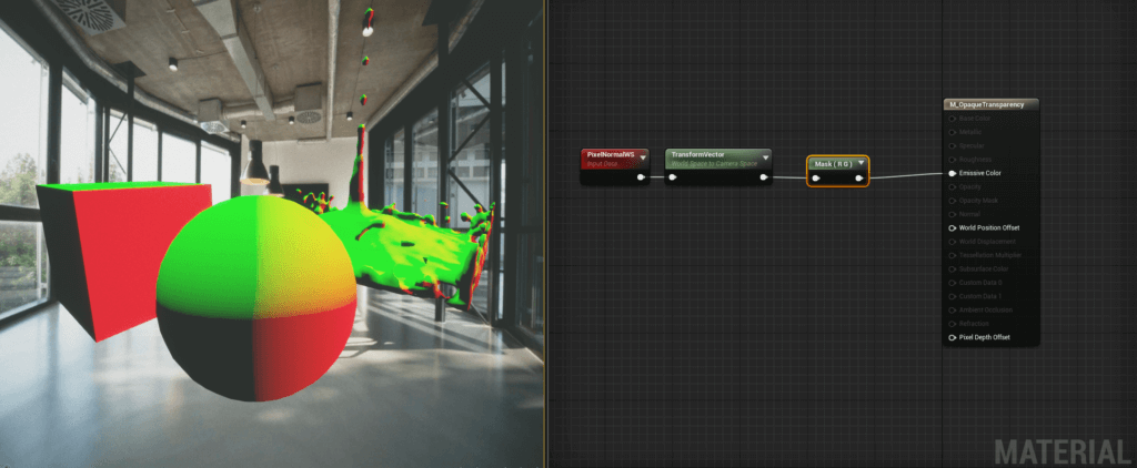 Screenshot of negative colour surface normals in UE4.