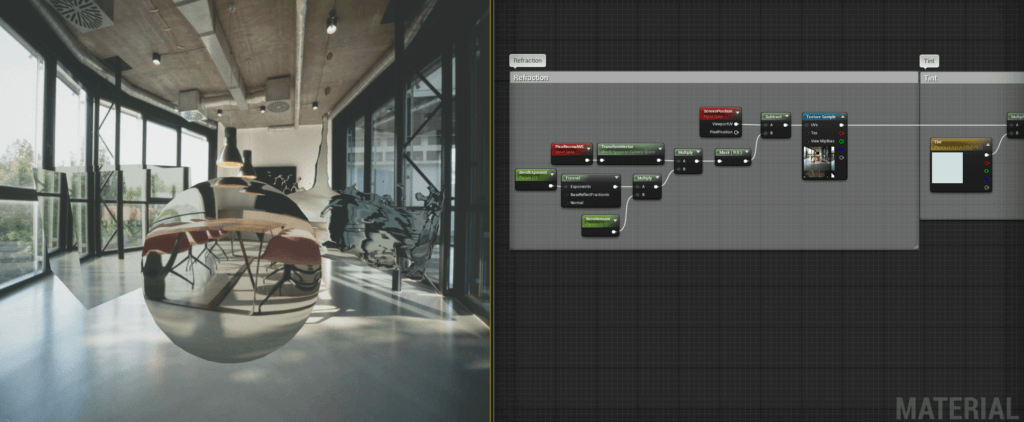 Screenshot of changing values in Unreal Engine to produce realistic refraction.