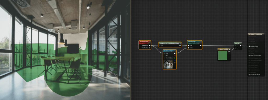 Screenshot of test scene of AR transparency in Unreal Engine.