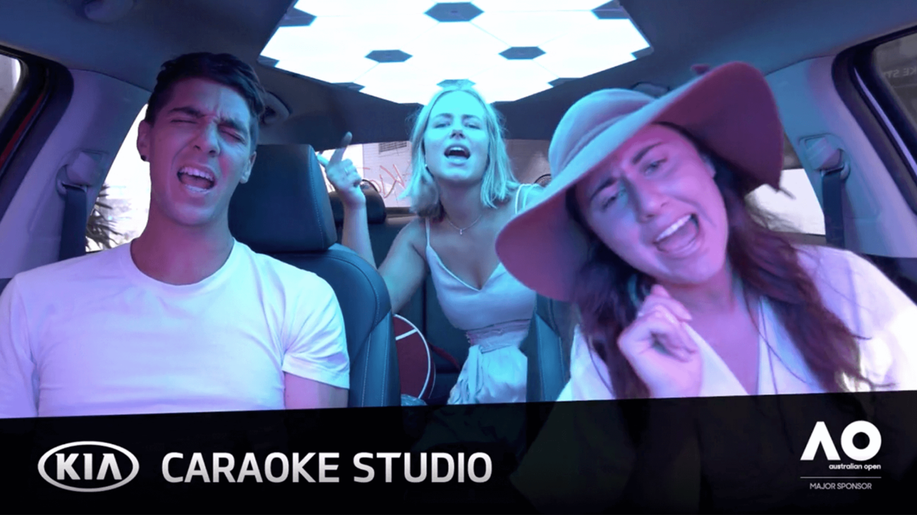 Screenshot from the in-car experience of Kia Caraoke Studio.