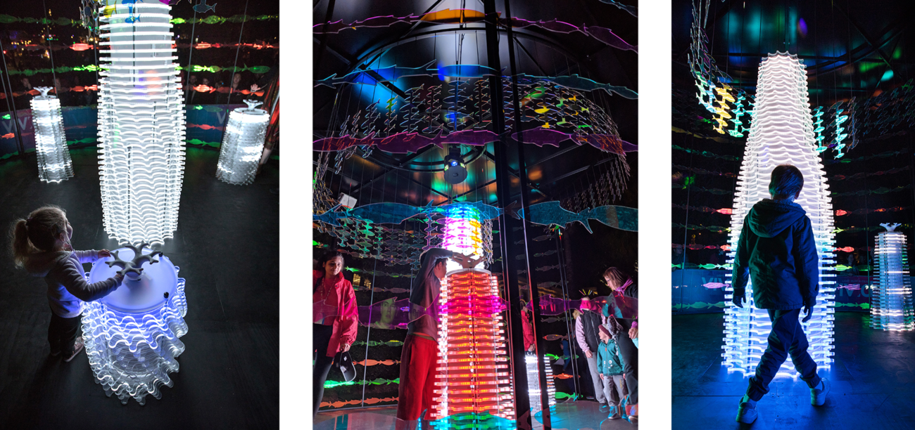 Children transform the world around them by interacting with Revive The Reef at Vivid Sydney 2018.