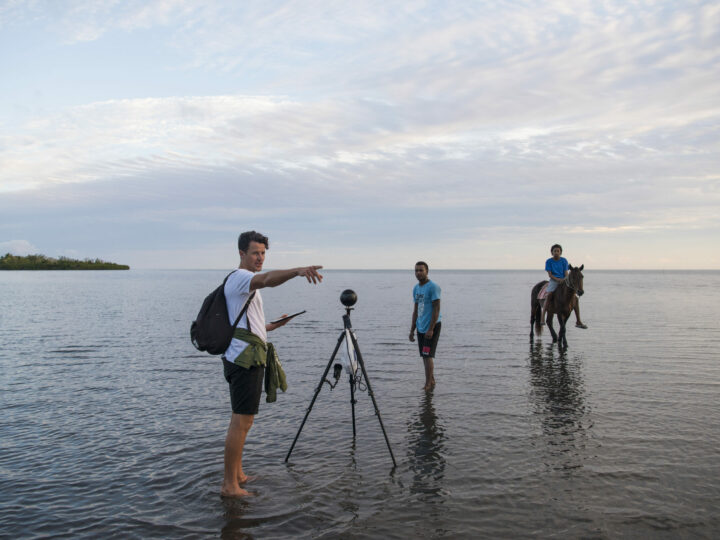 Cinematographer prepares to capture a scene in 360 virtual reality for Our Home, Our People