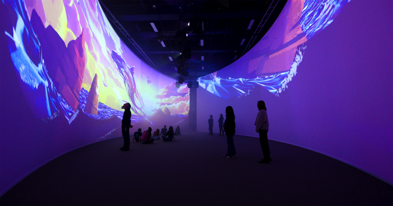 People experience projection artwork in Tyama exhibition at immersive museum Melbourne.