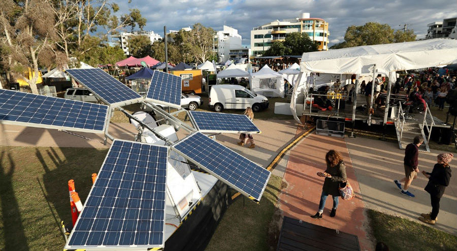 Southern Cross University’s 1.2 kilowatt mobile solar array ready to power interactive sculpture RAY at Vivid Sydney.