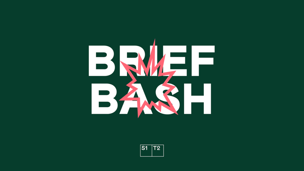 Pink explosion icon on green background with “Brief Bash” text