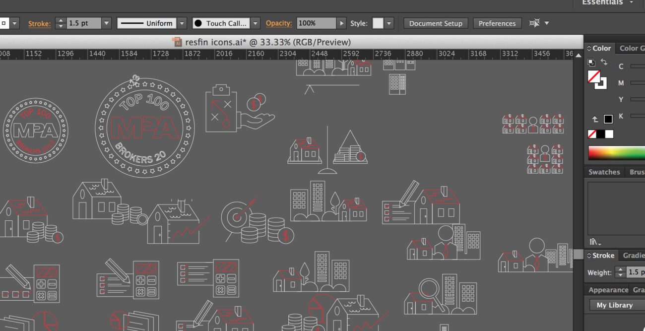 Artwork for ResFinance group being created on Photoshop.