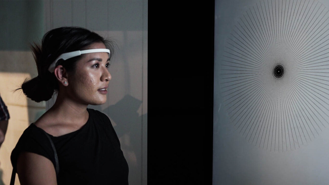 User wearing EEG headset.