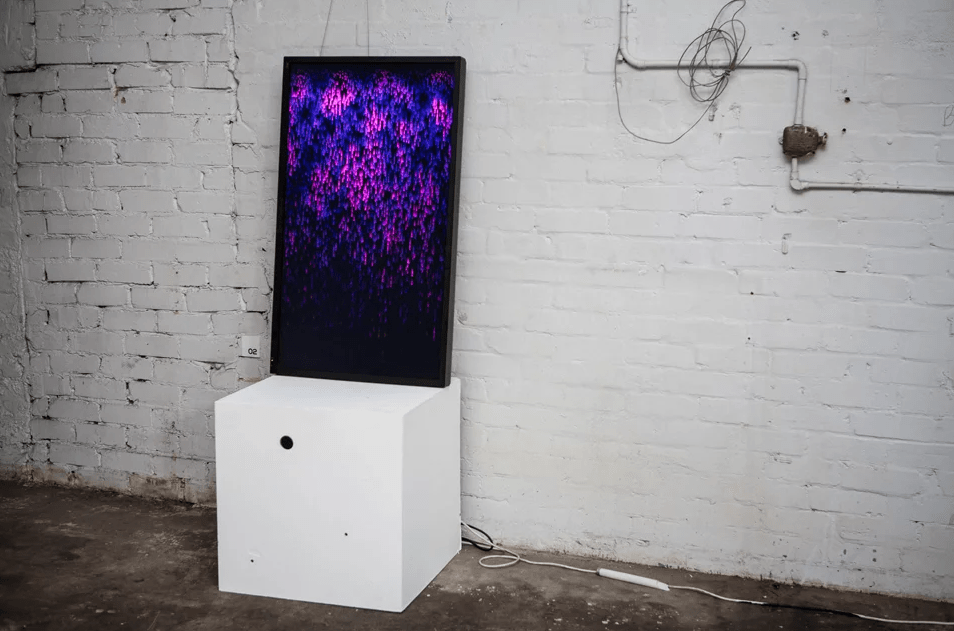 generative video monitor showcasing digital Indigenous Art.