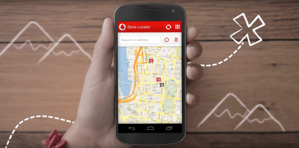 Smart Phone using Vodafone App Store Locator.