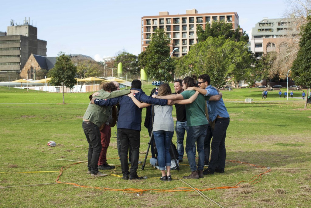 S1T2 Virtual Reality Team in a huddle.